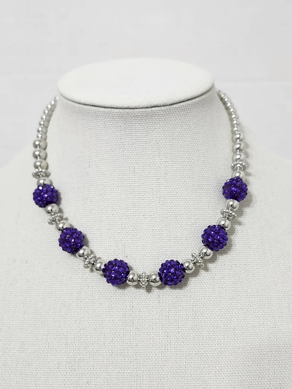 Purple Studded Ball Bead Necklace & Earring Set Statement Casual Handmade New